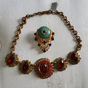 Vintage choker necklace and brooche set